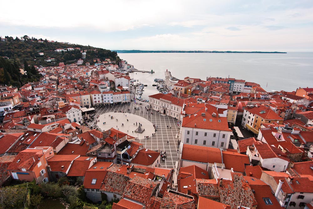 Aussicht auf Piran Tartini-Platz