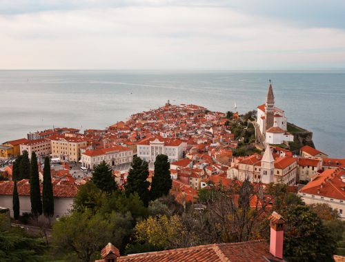 Piran Slowenien Aussicht Stadtmauer