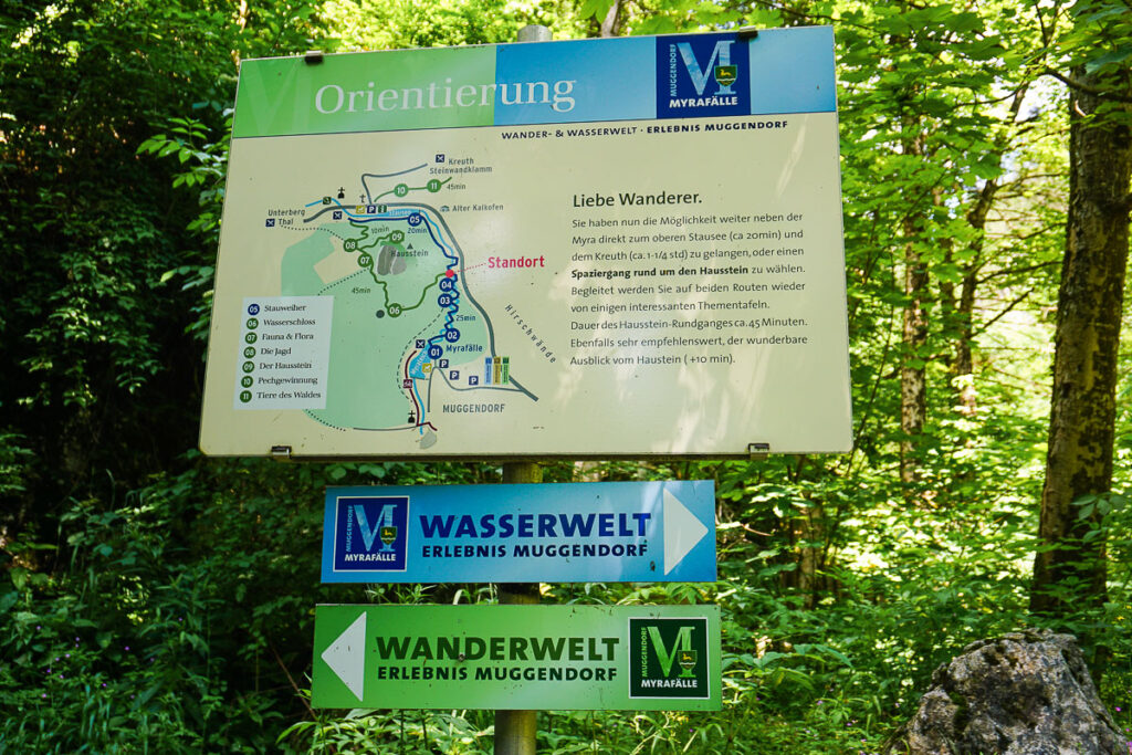 Myrafälle Wasserwelt Wanderwelt Schilder