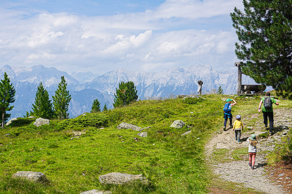 Zirbenweg mit Kleinkind und Kind